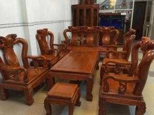 Bộ bàn ghế giả cổ trạm quốc đào gỗ gõ đỏ