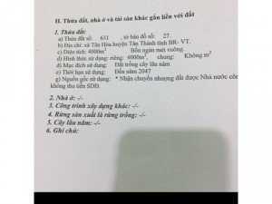 Bán đất xã Tân Hoà huyện Tân Thành. Ngang 42m dài 95