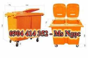 Xe thu gom rác công cộng , thùng chứa rác có 3 bánh xe , thùng rác công cộng 660 lít , thùng đựng rác nhựa o b