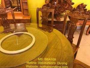 Bộ bàn ăn gỗ hương 8 ghế, bàn tròn- BBA109