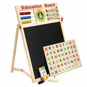 Bảng từ 2 mặt Education Board gồm hai mặt: Một mặt bằng nhựa có từ tính để đính bộ số, bộ chữ cái có gắn nam châm kèm theo; một mặt là bảng đen.