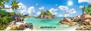 Tranh 3d phong cảnh cây dừa bãi biển