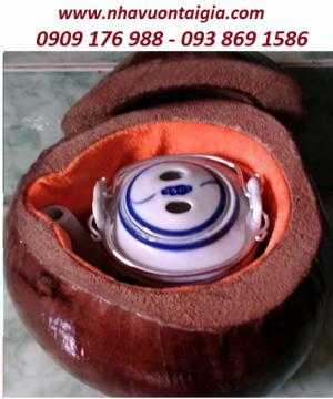 Liên hệ mua Vỏ bình giữ ấm bình trà bằng trái dừa giữ nhiệt : Nhà Vườn Tại Gia 0909 176 988 - 093 869 1586