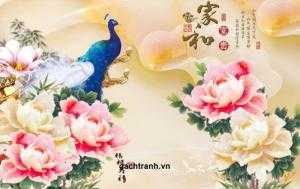 Tranh chim công 3d, gạch tranh 3d