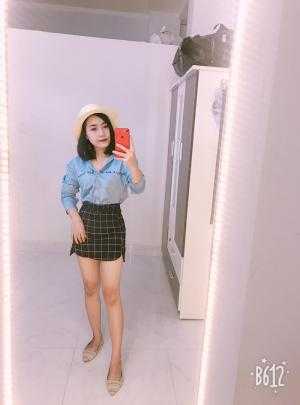 Set chân váy kẻ ô & somi denim