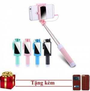 Gậy tự sướng iselfie có gương cho tự sướng selfie camera sau cực đỉnh Tặng Ốp PKCB02 Nâu