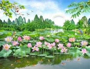 Gạch tranh hồ sen 3d