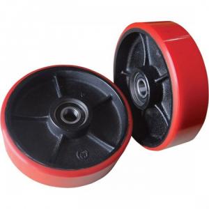 Bánh xe nâng tay PU 180x50mm, bánh lái lớn ngay chân thủy lực