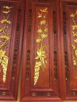 Tranh tứ quý gỗ hương dát vàng