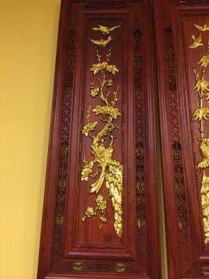 Tranh tứ quý gỗ hương dát vàng