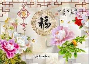 Tranh hoa mẫu đơn 3d
