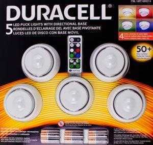 Bộ đèn Led đổi màu Duracell 5 Led Puck, điều khiển từ xa
