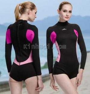 Áo Bơi Nữ Liền Quần Giữ Ấm Wetsuit (dày 2mm) Sbart - Hồng