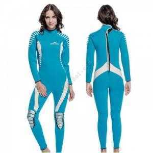 Bộ Bơi Liền Giữ Nhiệt Wetsuit Nữ Dài Tới Gót Xanh Trắng