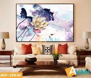 tranh hoa sen treo phòng khách - Quý khách đặt tranh vui lòng liên hệ với sđt: 0963 223 884 – 01263 339 888