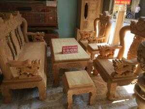 Bộ Bàn Ghế Nghê Đỉnh 3 đầu tay 12 gỗ gõ đỏ,kate