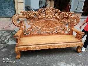Bộ bàn ghế nghê đỉnh tay khuỳnh gỗ gõ đỏ