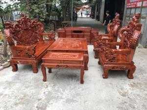 Bộ bàn ghế giả cổ nghê khuỳnh gỗ hương đá
