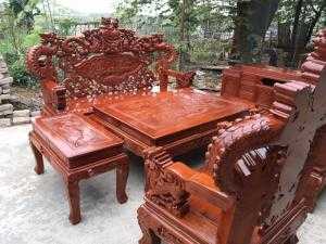 Bộ bàn ghế giả cổ nghê khuỳnh gỗ hương đá
