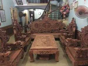 Bộ bàn ghế đồng kỵ nghê đỉnh gỗ hương đỏ