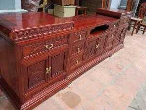 Kệ Tivi Kệ Mõ Gỗ Gụ, Đánh Sơn Bóng Màu Đẹp Loại 2m2 Và Loại 2m4