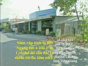 Bán gấp 2 nền và nhà liền kề _ mặt tiền đường tỉnh lộ 869 Chợ Cái Nứa H Cái Bè TG , NGANG 4M DÀI 27M