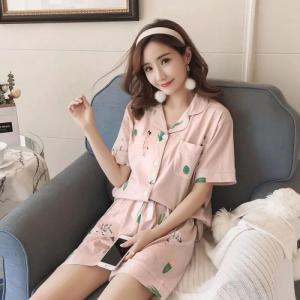 Đồ bộ pijama nữ mặc nhà túi trên ngực nhiều màu in họa tiết xinh xắn