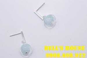 Bông tai Bạc kết hợp đá Aquamarine thiên nhiên, Aquamarine giọt nước từ đại dương, sản phẩm mới,