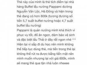 Nhượng Lại Thẻ Tích Điểm Nhà Hàng Buffet Lẩu Nướng Pappami (Hà Đông)