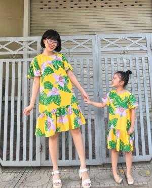 Sét đầm mẹ và bé in lá bèo lai