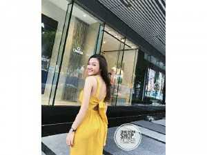 Mexi Đầm vàng đắp chéo với chất vải dày