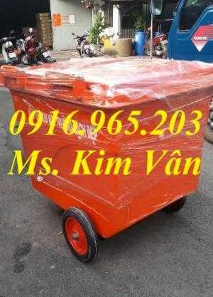 Xe thu gom rác 660 lít 3 bánh đúc màu cam