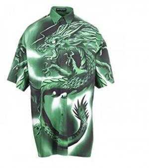 Áo sơ mi ngắn tay Balenciaga Mens 509654Tya463001 Green Cotton Shirt