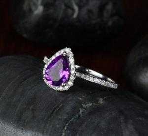Nhẫn Amethyst thạch anh tím thiên nhiên hợp mệnh Hỏa, Thổ Bells House TPHCM