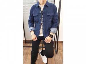 Áo khoác jeans nam thời trang wash nút cài