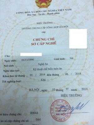 chứng chỉ NẤU ĂN cấp tốc