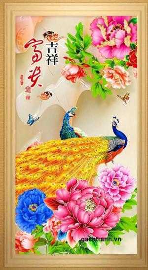 Gạch tranh 3d , tranh chim công cao cấp
