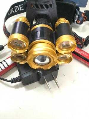 Đèn pin đội đầu 5 bóng 4 chế độ sáng có Zoom