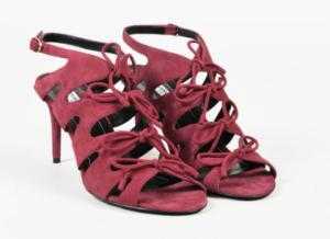 Sandal cao gót nữ Balenciaga Rouge Cerise Red Suede Cutout Bow Sandals