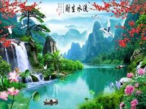 Gạch tranh sơn thủy hữu tình - tranh 3d