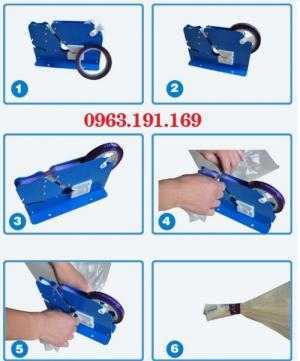 Máy buộc đầu túi thủ công, máy dán băng keo túi