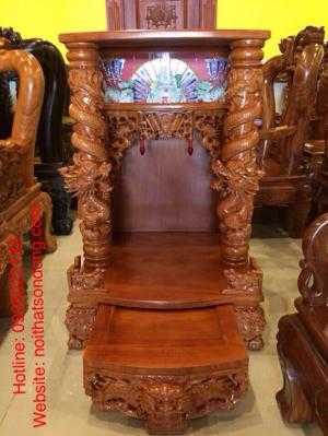 Bàn Thờ Thần Tài Ông Địa Gỗ Gõ Đỏ. Mẫu Đẹp Có Hộp Đèn