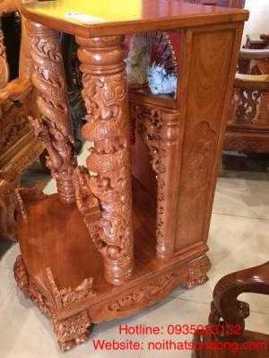 Bàn Thờ Thần Tài Ông Địa Gỗ Gõ Đỏ. Mẫu Đẹp Có Hộp Đèn