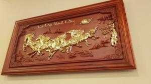 Tranh Dát Vàng Gỗ Hương 100% Vip Thuộn Buồm Xuôi Gió, Mã Đáo Thành Công.