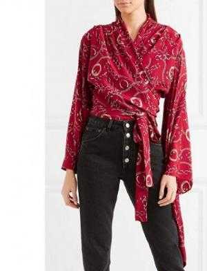 Áo lụa nữ Balenciaga Printed silk crepe wrap blouse