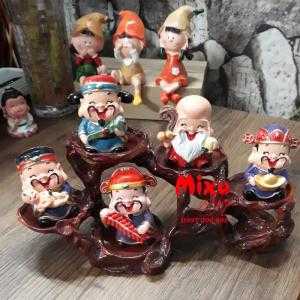 Bộ Ngũ Phúc 6cm + hủ vàng + chân đế ngang 6