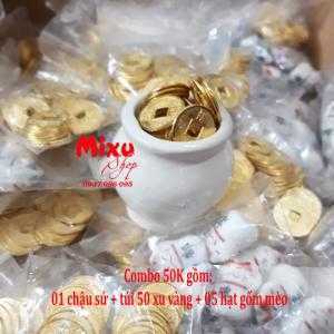 01 chậu sứ + 50 xu vàng + 05 hạt gốm mèo