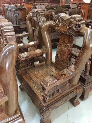 Bộ bàn ghế giả cổ trạm voi gỗ mun đuôi công