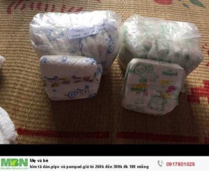 Bỉm tã dán pipo và pampad giá từ 260k đến 300k đk 100 miếng
