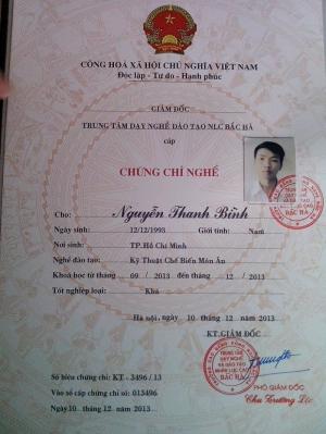 Cấp chứng chỉ nấu ăn mới 100%